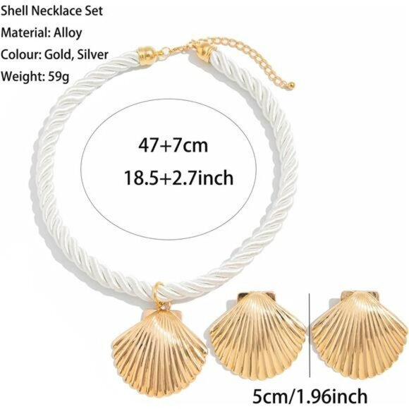 Gold Seashell Necklace and Earrings Set Women Beach Jewelry Summer Shell Jewelry - Picture 5 of 8